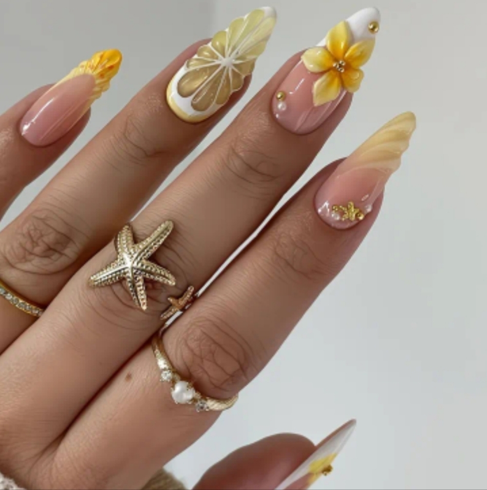 🔥3/$21   3D Floral Yellow Press On Nails Set